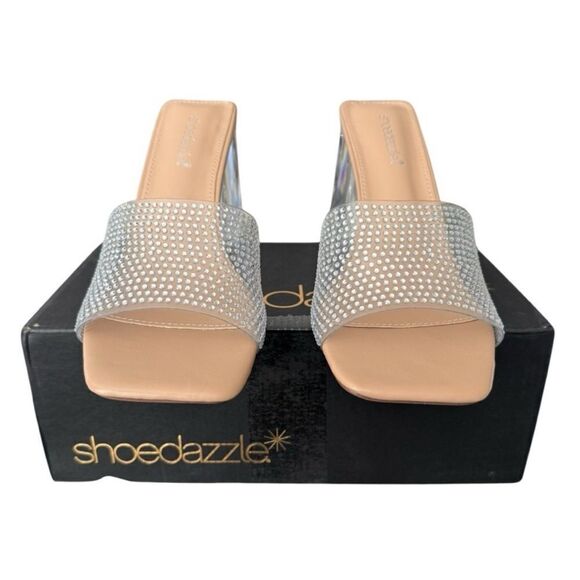 Shoe Dazzle Vela Clear Block Heeled Sandals with Modern Curved Heel Women’s 11 - Picture 4 of 13